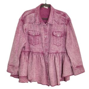 1.4.3. Story by Line Up Pink Acid-Wash Peplum Denim Shirt Jacket Size 2X